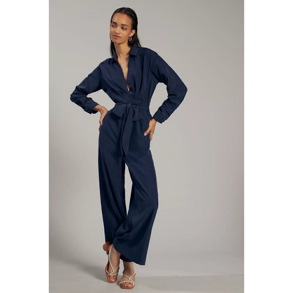 Anthropologie - Cut-Out Wide-Leg Jumpsuit in navy blue